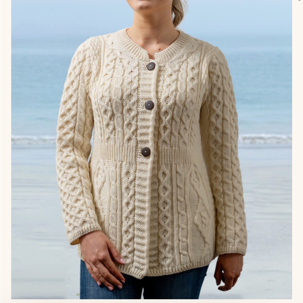 Aran Sweater Market Merino Wool A-Line Fit Cardigan- Size Medium